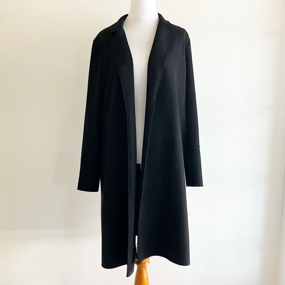 Zara Coat Open Faux Suede Black Pockets Long Size Medium Winter Classic